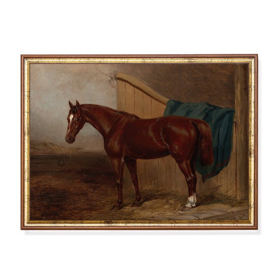 Printed And Shipped Vintage Horse Painting Rustic Moody Art Horse Lover Gift Farmhouse Decor Animal Oil Painting Physical Print