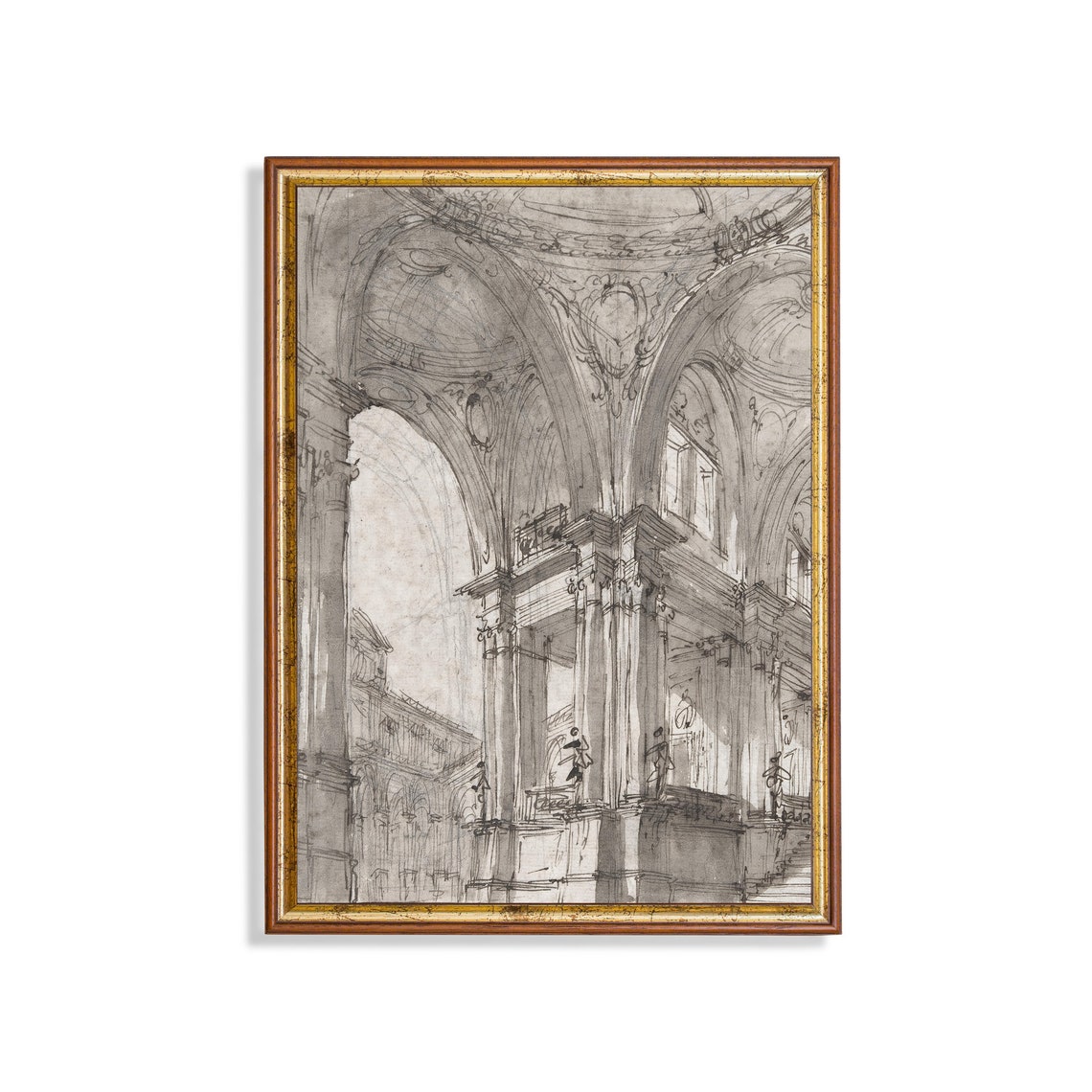 Grand Vaulted Palace Interior Antique Architectural Sketch Poster