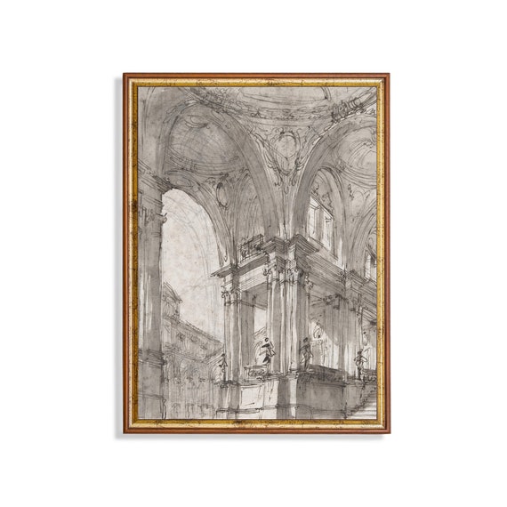 Vintage Architecture Drawing Antique Sketch Line Art Wall Art Neutral Decor 18th Century Fine Art Print