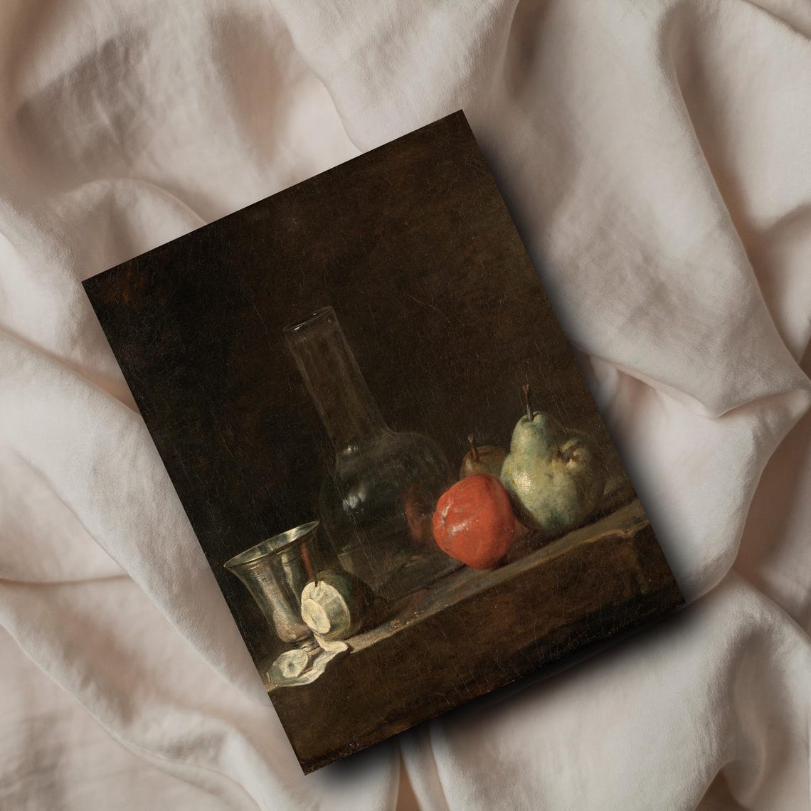French Still Life Carafe Goblet Apple And Pear Chardin Style Poster - Image 4