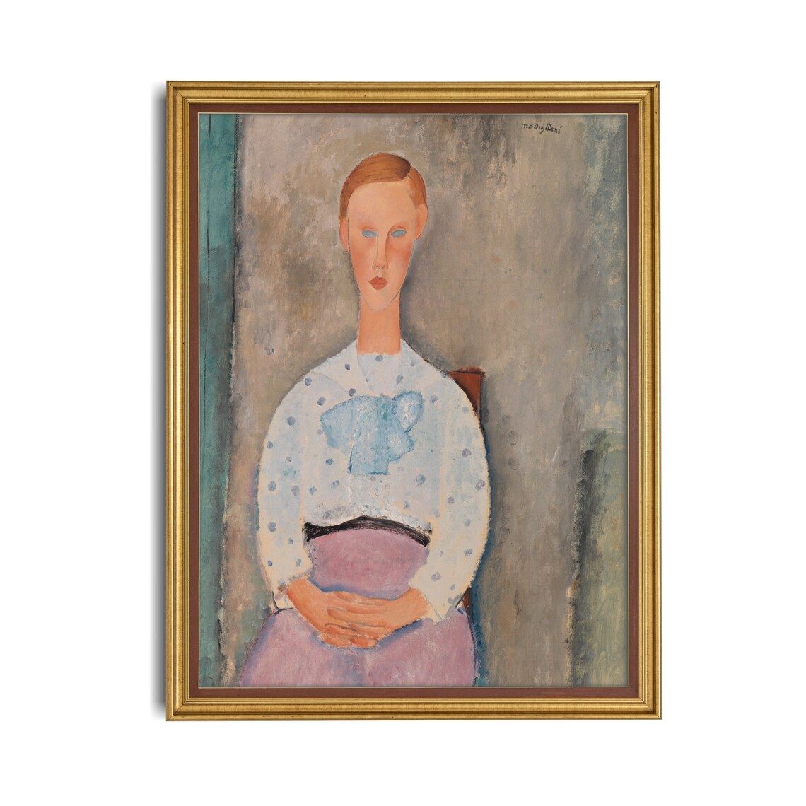 Seated Girl In Polka-Dot Blouse Modigliani Style Portrait Poster - Image 2
