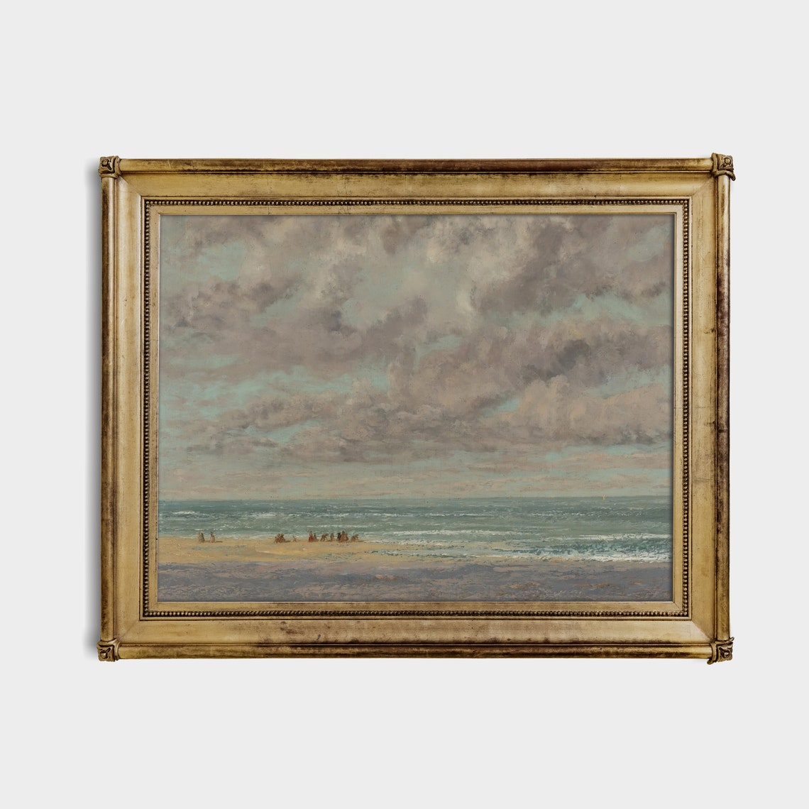 Vast Beach Under Dramatic Clouds Tiny Figures Vintage Seascape Poster - Image 4