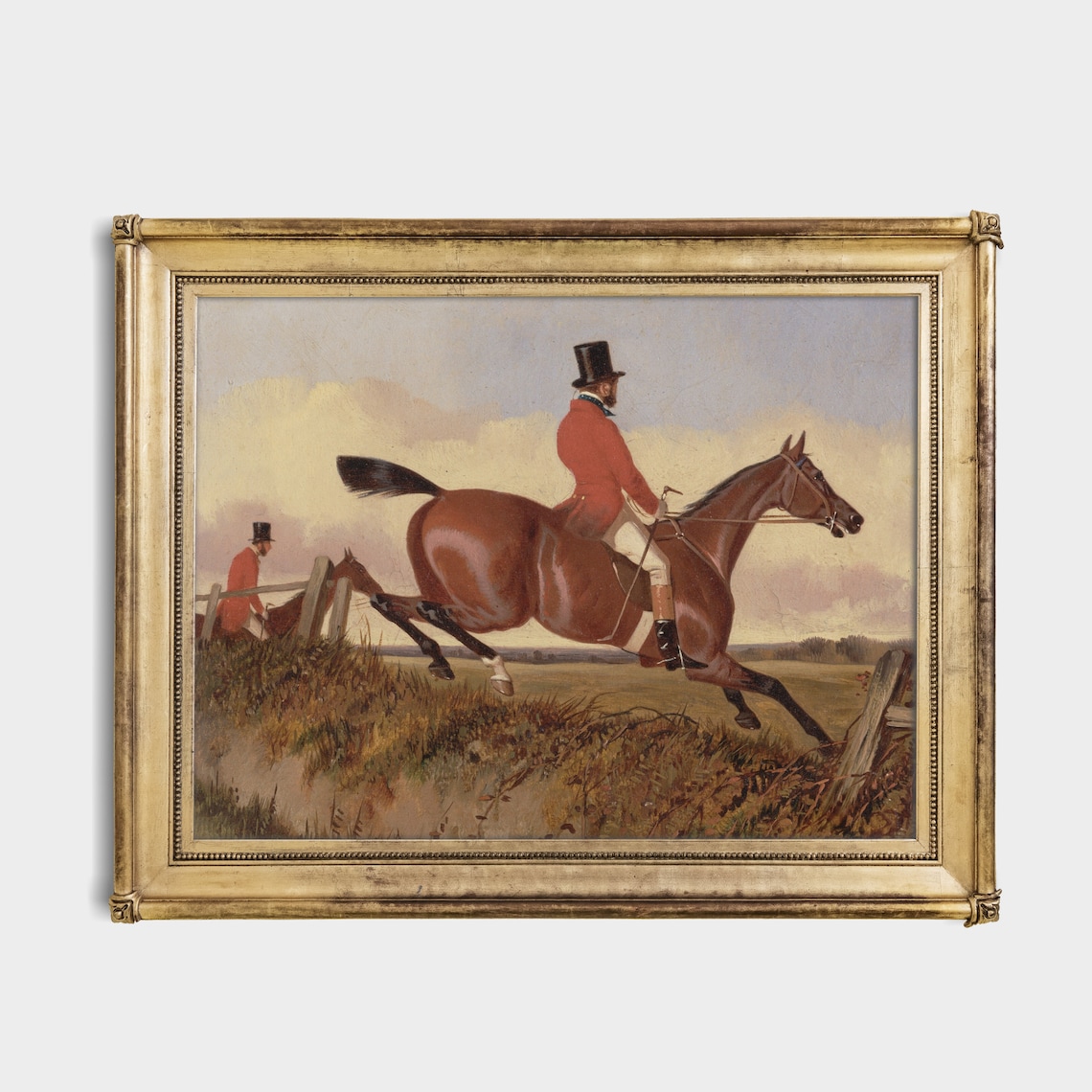 Vintage Fox Hunting Scene of a Rider in Red Jumping a Fence Poster - Image 3