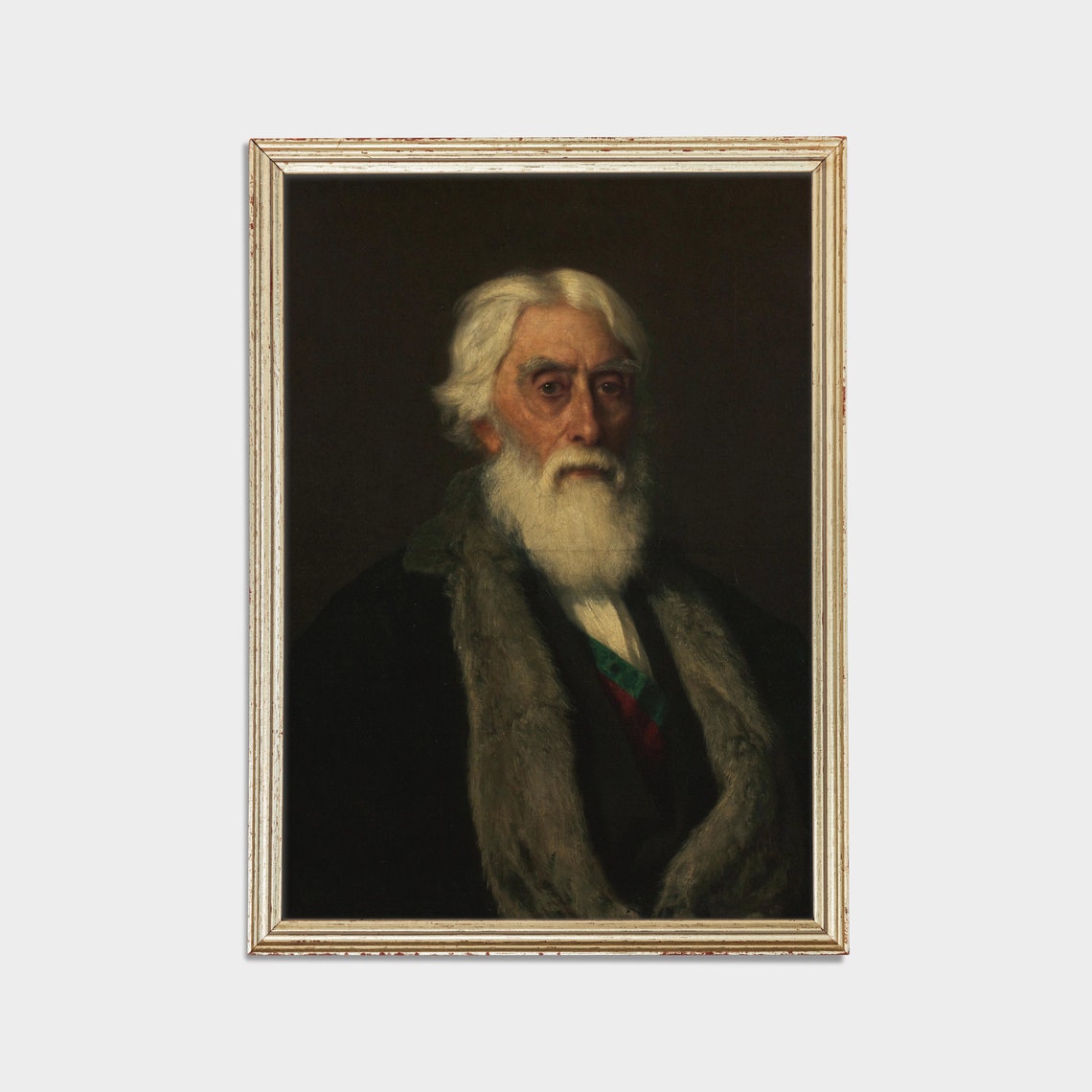 White Bearded Elder in a Fur Collar Dark Vintage Portrait Oil Poster - Image 2