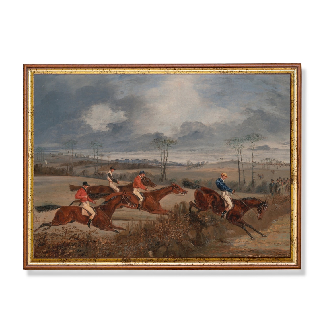 Steeplechase Horse Race Jockeys Leaping the Hedgerow Painting Poster