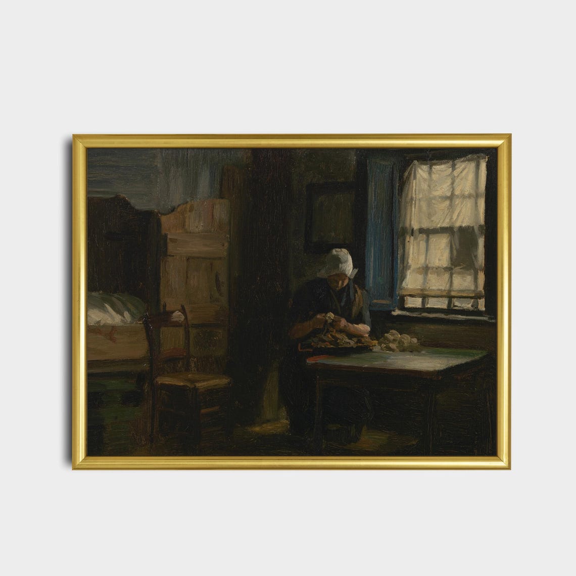 Woman Peeling Potatoes In A Dark Dutch Interior Vintage Poster - Image 2