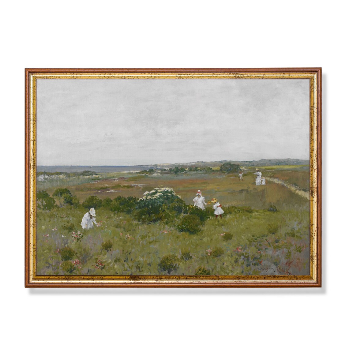 Impressionist Girls Picking Wildflowers By The Coast Art Poster