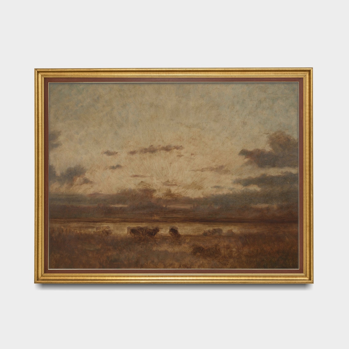 Cattle Grazing in a Marsh Meadow Under a Dramatic Moody Sky Poster - Image 3