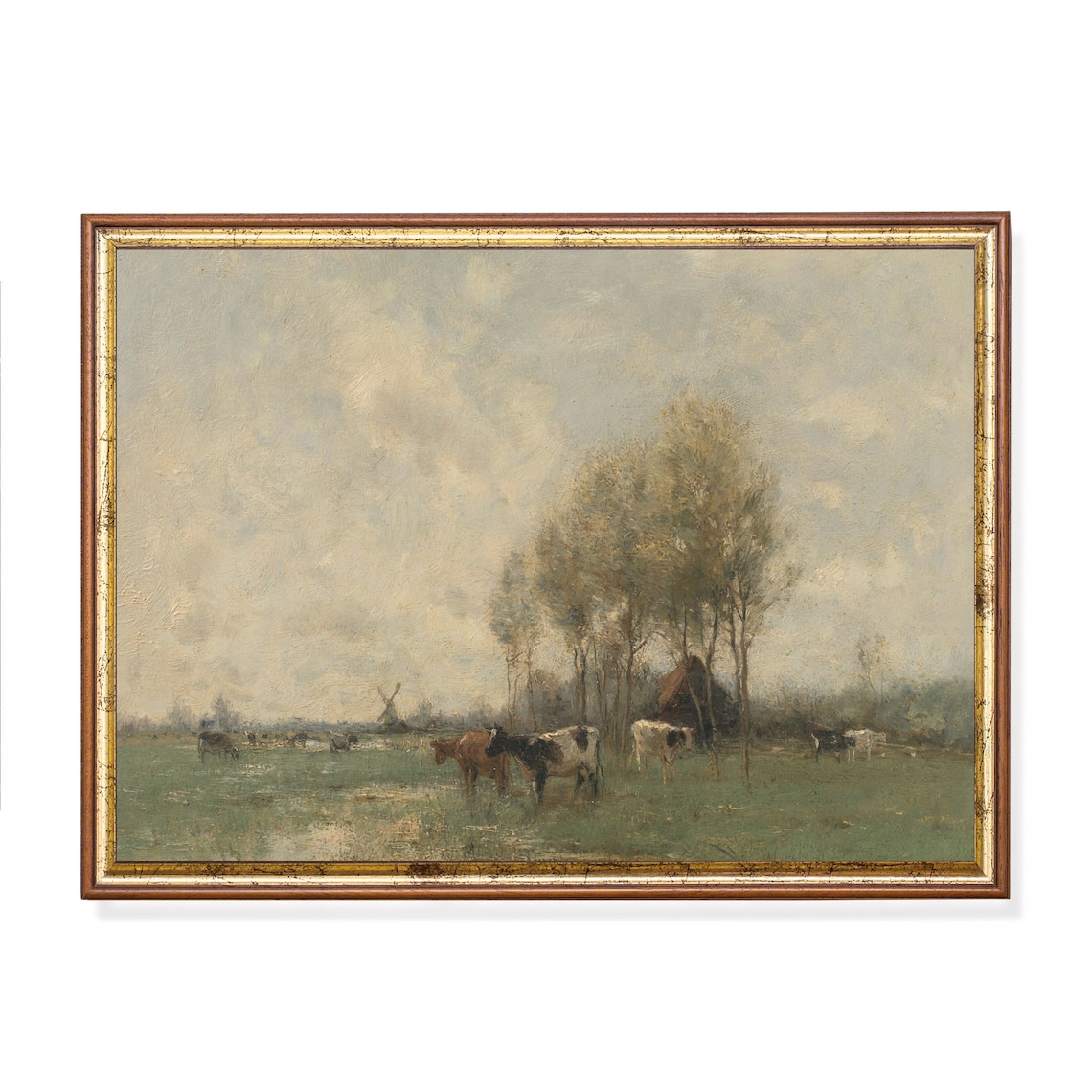 Vintage Country Landscape with Grazing Cattle Art Print