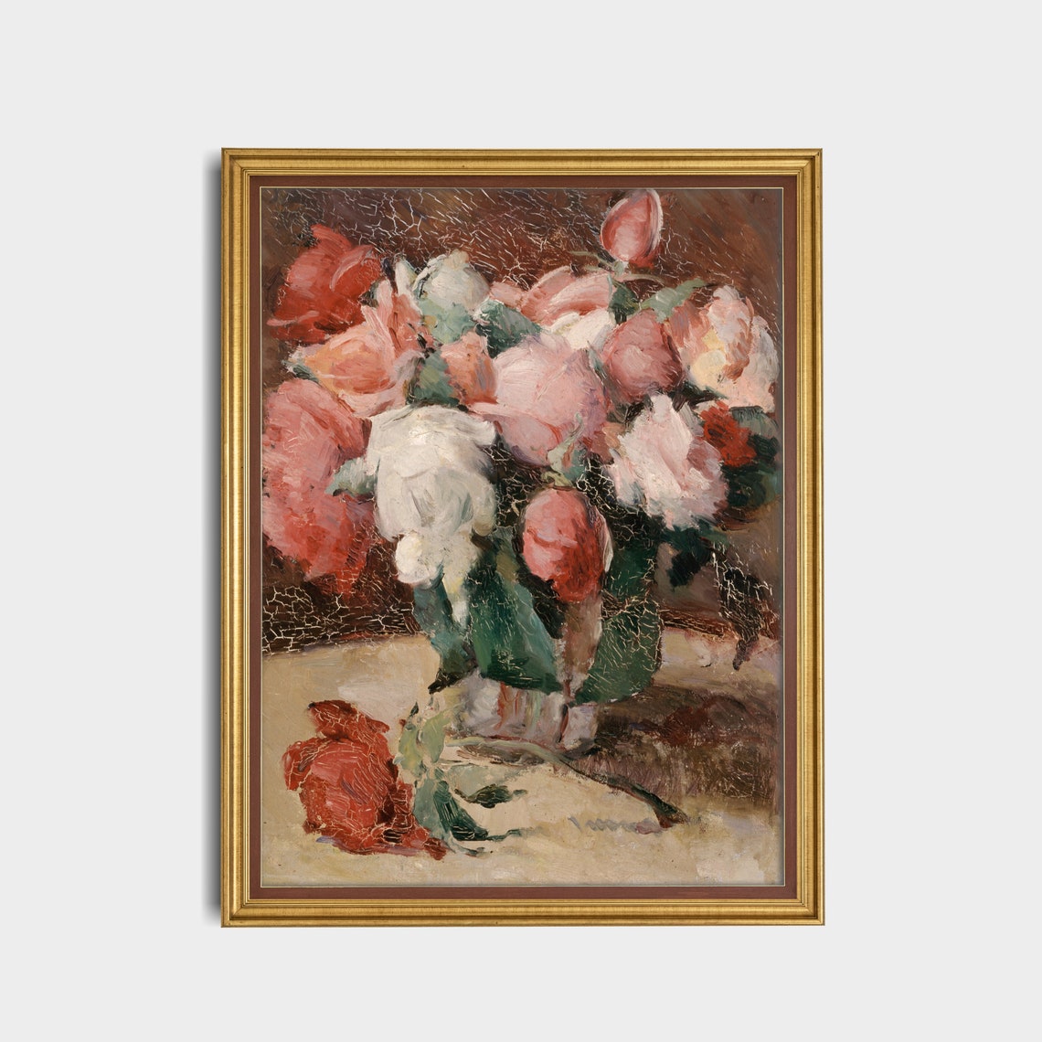 Pink and White Roses in a Vase Impressionist Still Life Art Poster - Image 4