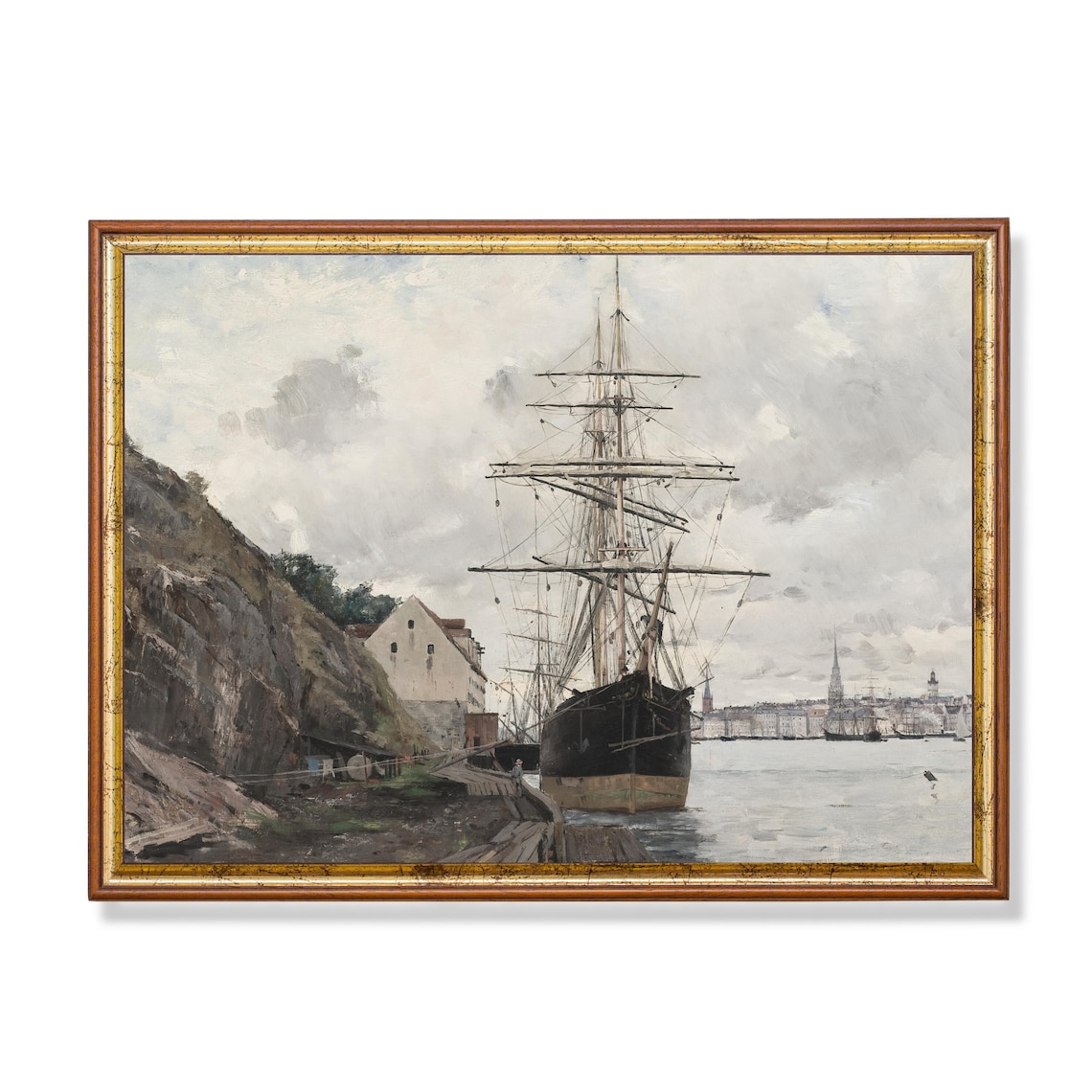 Vintage Seascape Sailing Boat Art Print, Coastal Ship