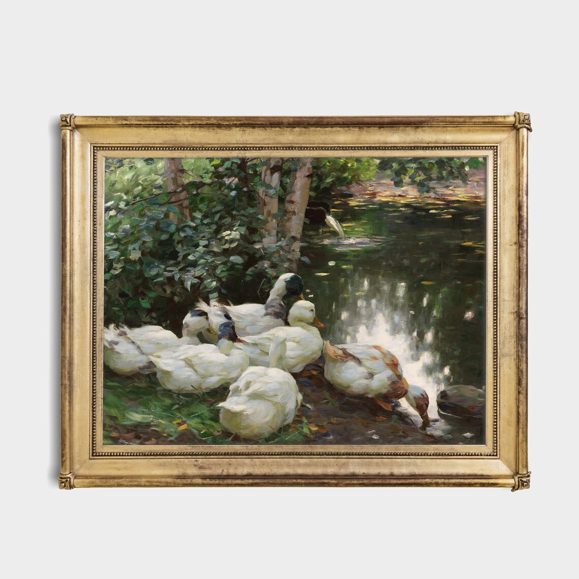 Ducks in the Pond, Vintage Spring Landscape Art Print - Image 2