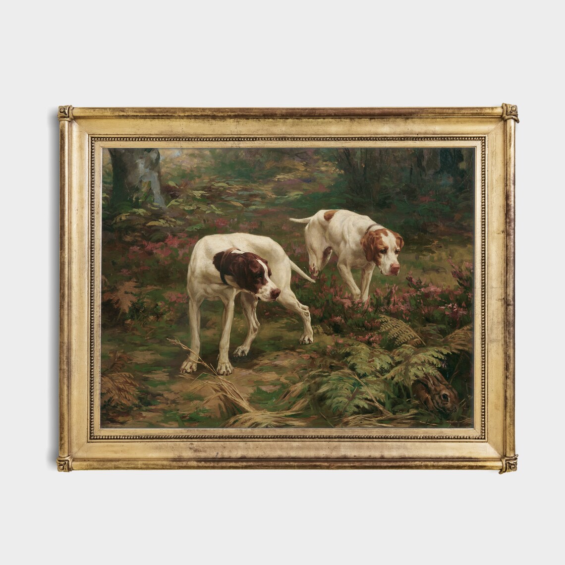 Two Pointer Dogs and a Hare in Woodland Antique Hunting Scene Poster - Image 4