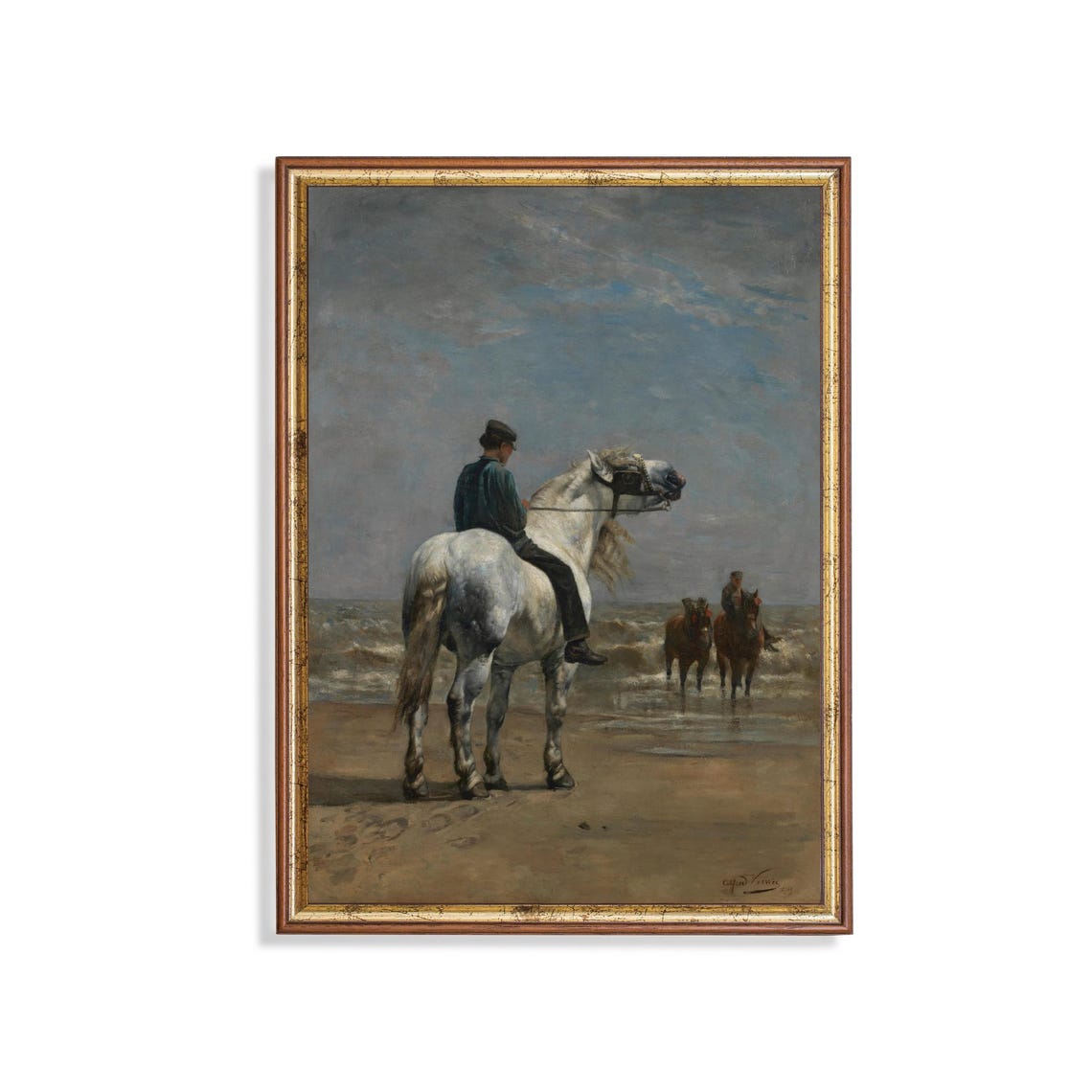 Alfred Verwee Horses on the Beach Antique Equine Art Wall Poster