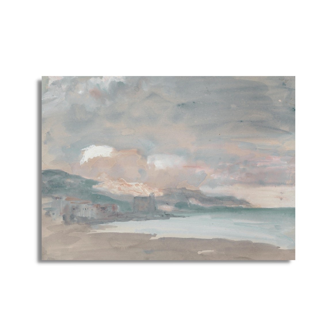 Dreamy Coastal Shoreline with Soft Pink and Blue Sky Water Poster