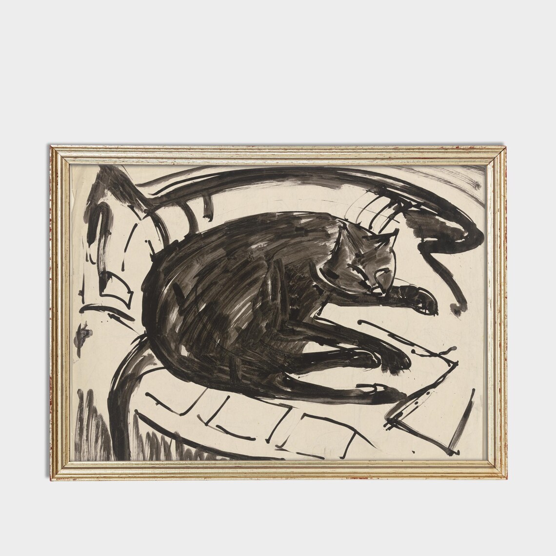Vintage Sleeping Cat Sketch, Neutral Nursery Art Print - Image 3