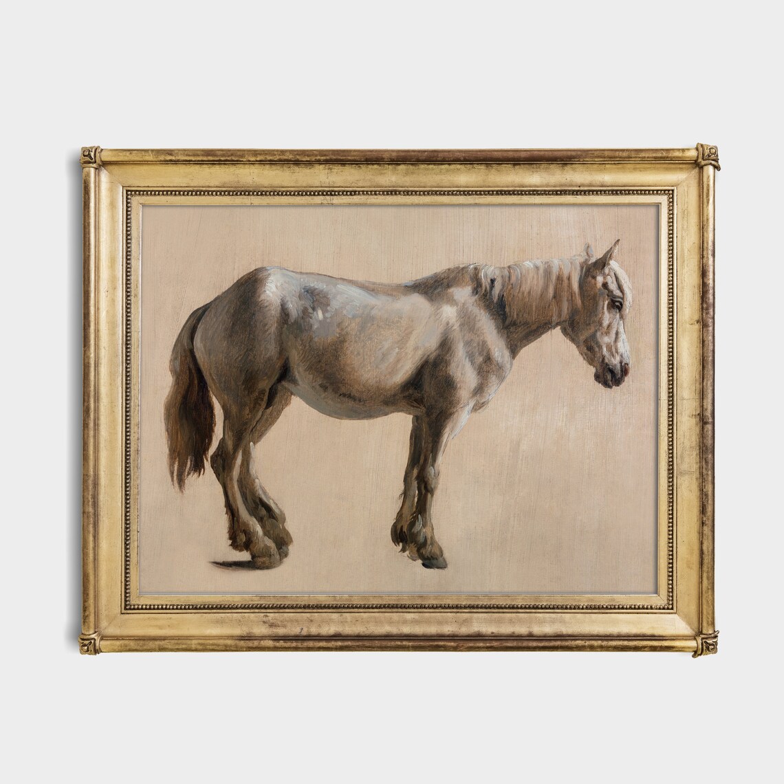 Standing Grey Horse Study Vintage Equestrian Oil Painting Poster - Image 2