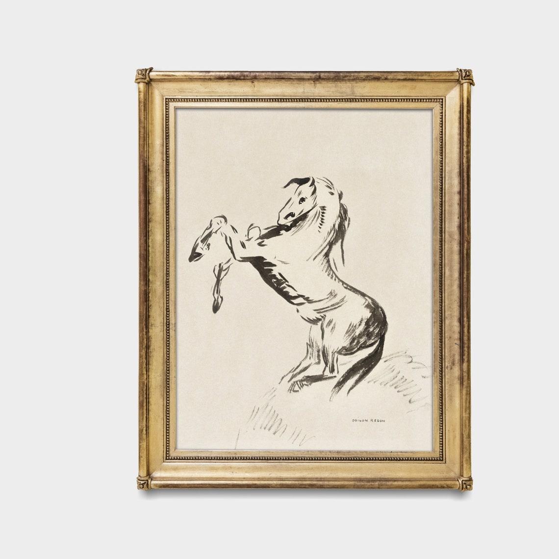 Rearing Horse Bold Ink Sketch Antique Equestrian Drawing Wall Art - Image 5