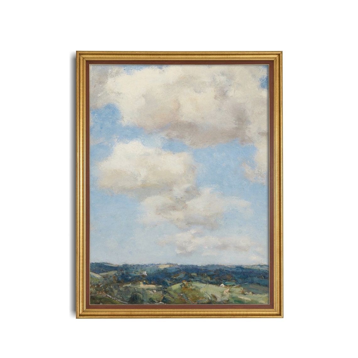 Summer Clouds Over Rolling Hills Antique Vertical Sky Painting Poster - Image 3