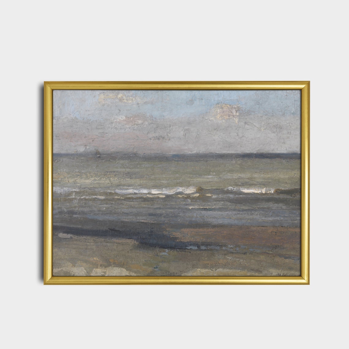 Misty Overcast Beach Tonal Seascape Vintage Ocean Painting Poster - Image 5
