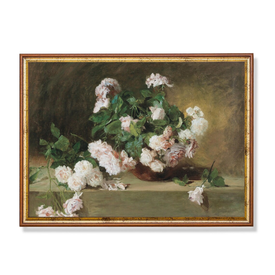 White Roses in a Bowl Antique Floral Still Life Painting Poster