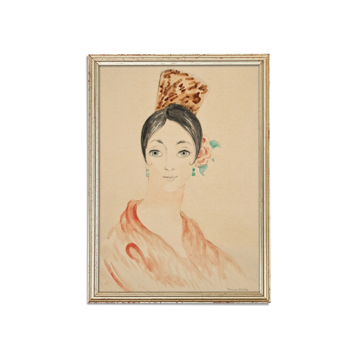Watercolor Lady with Tortoiseshell Comb and Rose in Hair Poster - Image 3