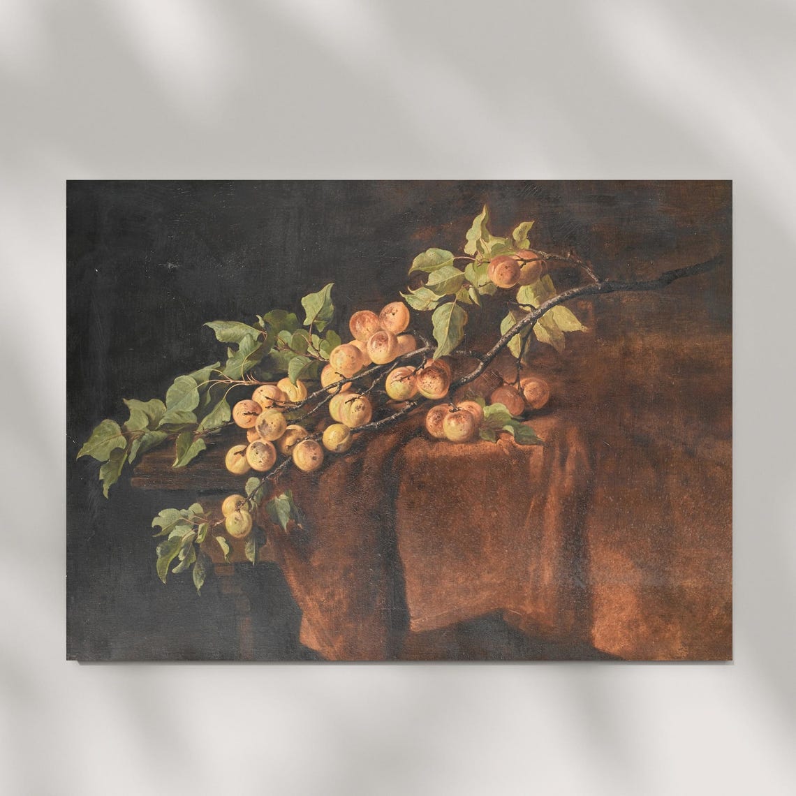 Vintage Apricot Branch Still Life Painting On Dark Background Poster - Image 5