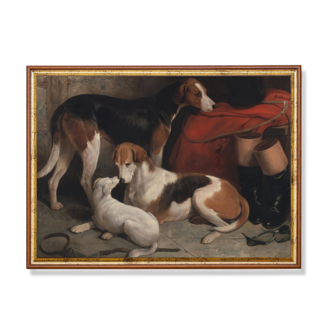 Mailed Print Vintage Dogs Painting Antique Animal Print Moody Painting 18th Century Art Farmhouse Decor Printed And Shipped