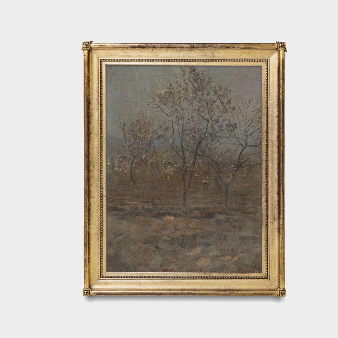 Plowed Field with Blossoming Trees Grey Sky Vintage Landscape Poster - Image 3