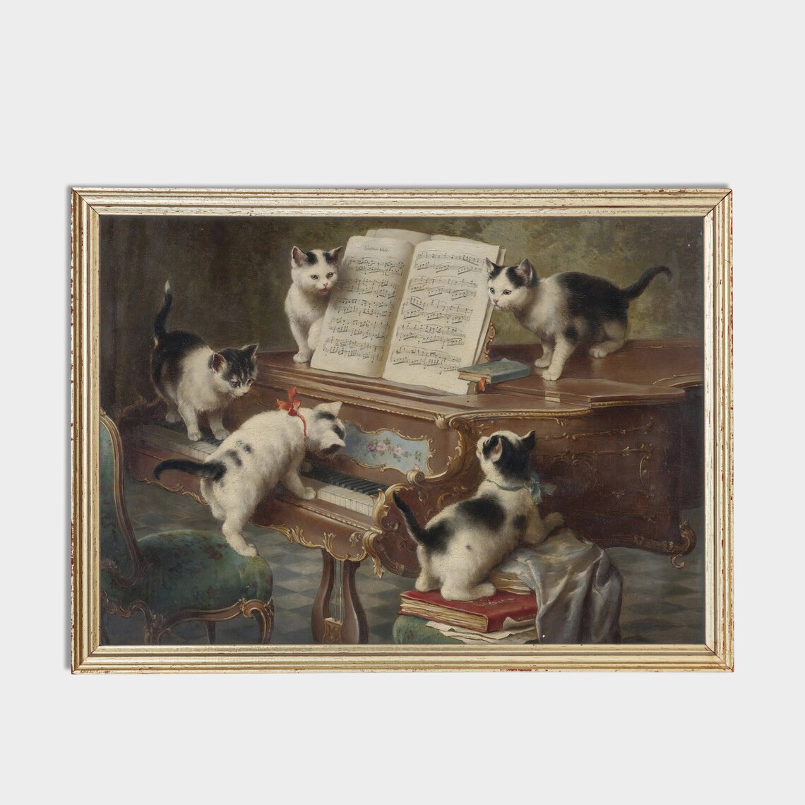 Vintage Cats Playing Piano, Farmhouse Wall Art Print - Image 2