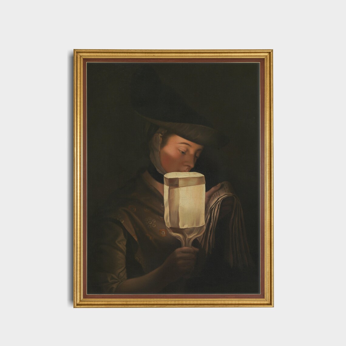 Woman Holding a Glowing Lantern Dark Vintage Candlelit Portrait Poster - Image 5