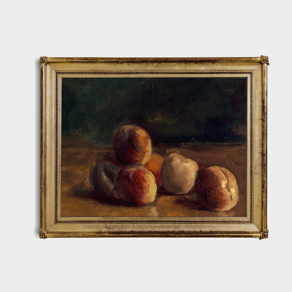 Moody Still Life with Five Peaches Antique Oil Painting Kitchen Poster - Image 3