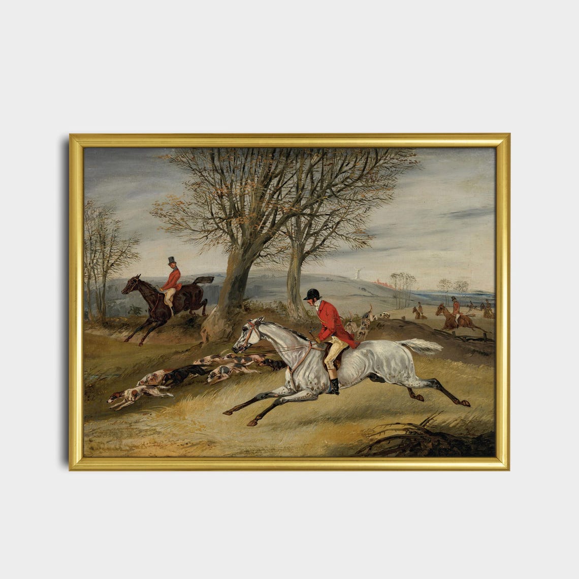 Full Gallop Fox Hunt Riders and Hounds Vintage Sporting Poster - Image 2