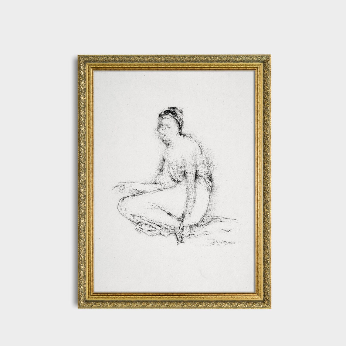 Seated Woman Drapery Study Charcoal Figure Sketch Vintage Poster - Image 3
