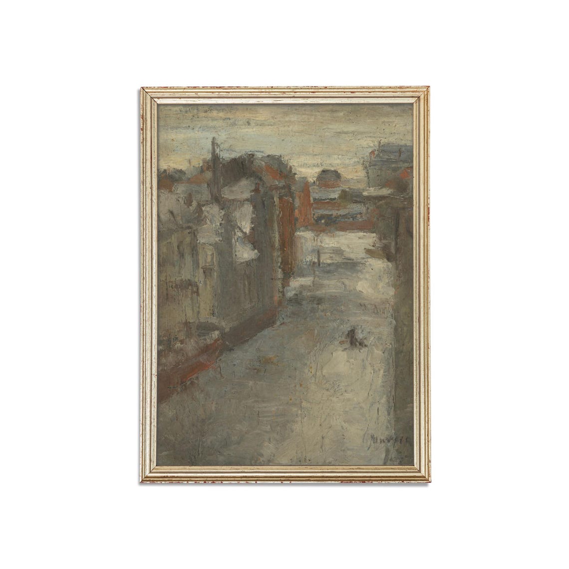 Snowy City Street in Winter Impressionist Cityscape Vintage Poster - Image 3