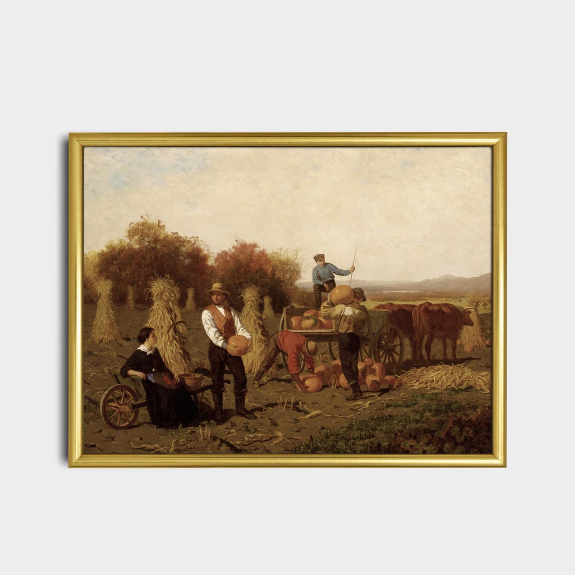Autumn Pumpkin Harvest with Farm Workers Vintage Painting Poster - Image 2