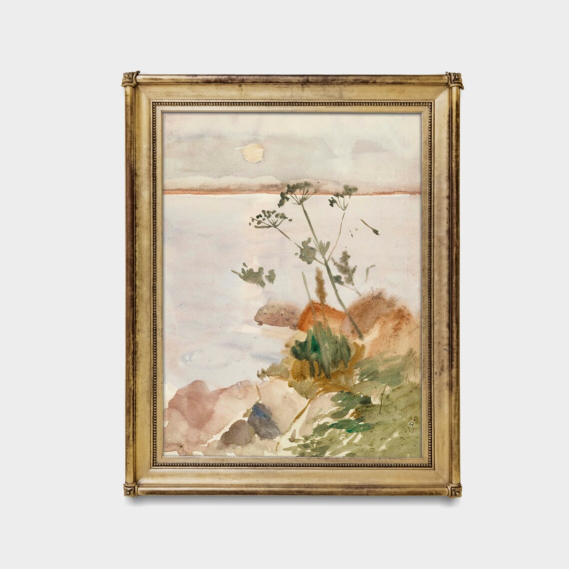 Moonlit Rocky Seashore With Wild Plants Vintage Coastal Poster - Image 4