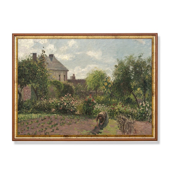 Vintage Landscape Painting Antique Garden Print Wall Art Moody Rustic Art Oil Painting Print Fine Art