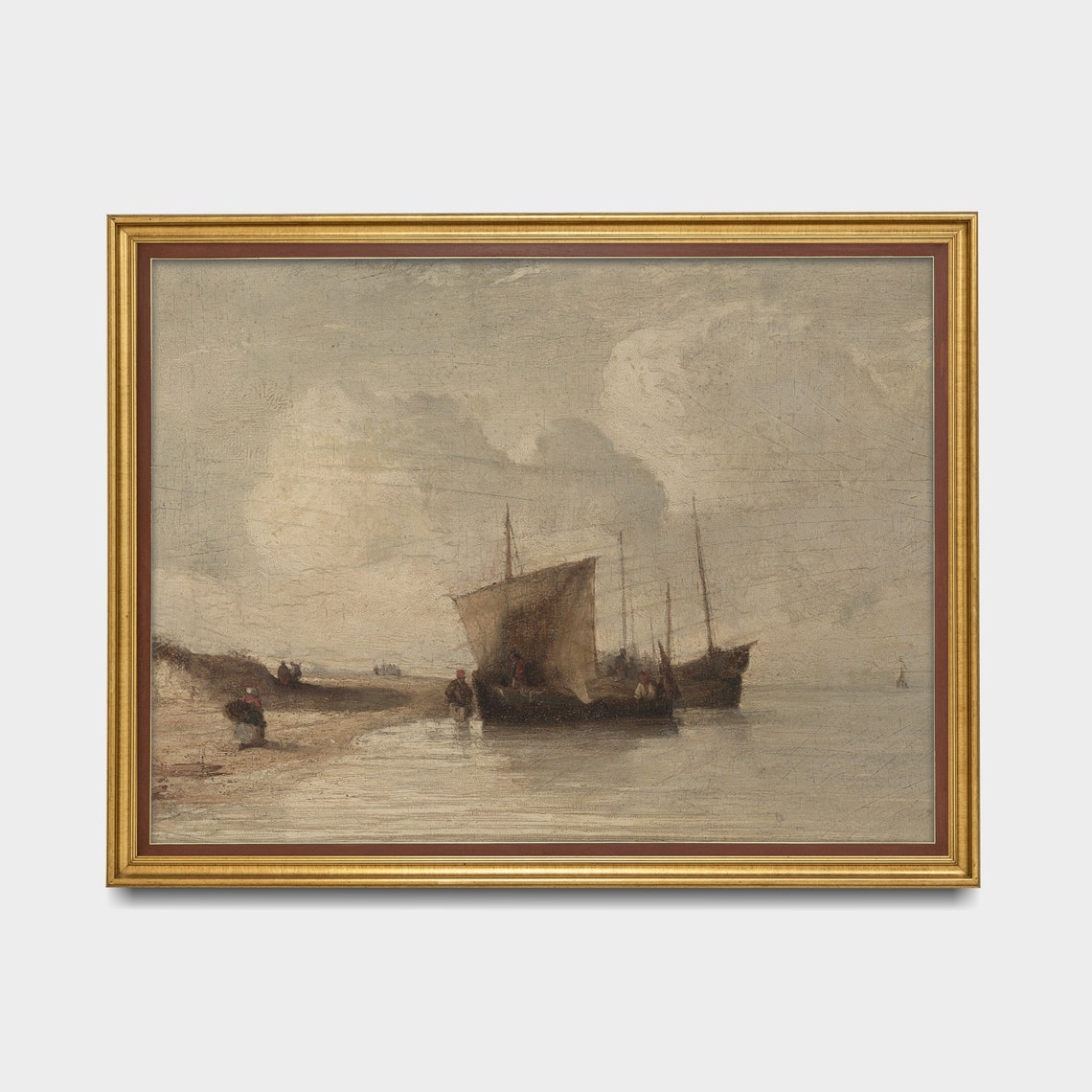 Fishing Boats Beached at Low Tide Under a Grey Sky Marine Poster - Image 4