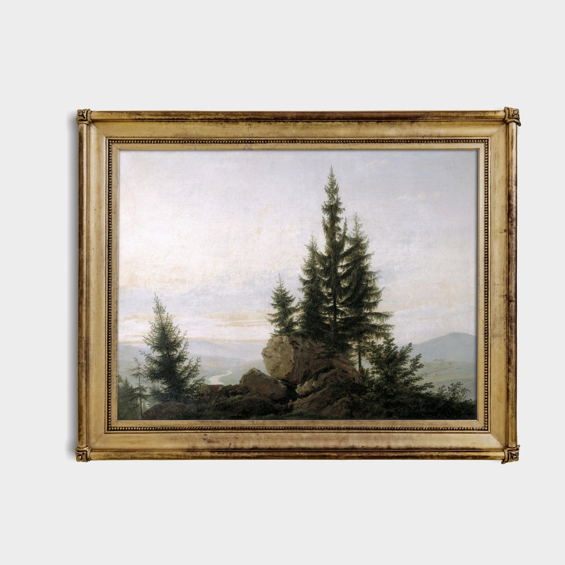 Fir Trees and Rocks Over a Misty Valley Vintage Landscape Poster - Image 3