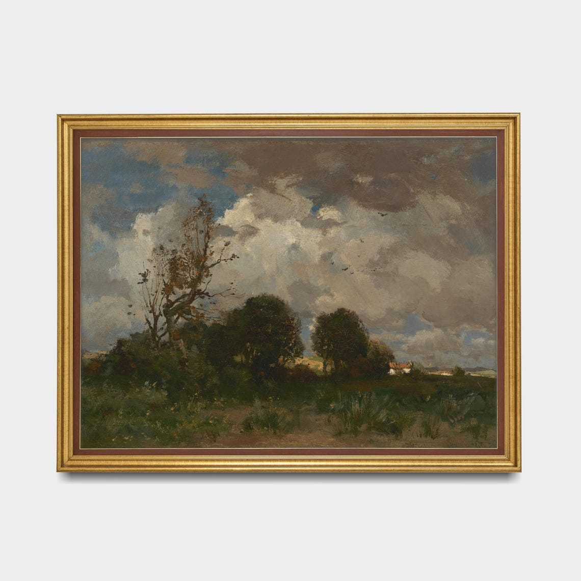 Moody Cloudy Sky Over a Quiet Countryside Meadow Landscape Poster - Image 5