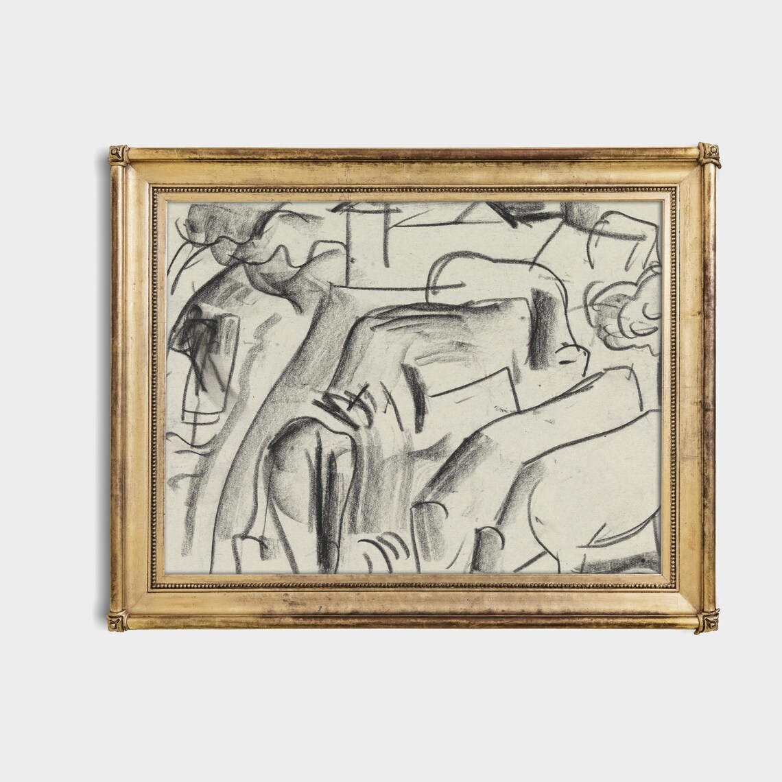 Charcoal Cubist Cows Abstract Animal Sketch Drawing Art Poster - Image 4