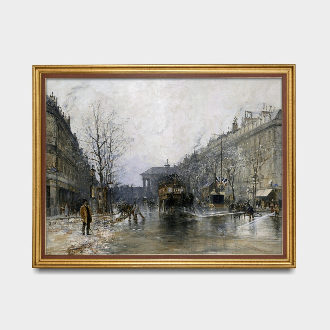 Rainy Paris Boulevard With a Horse-Drawn Omnibus Vintage Poster - Image 3