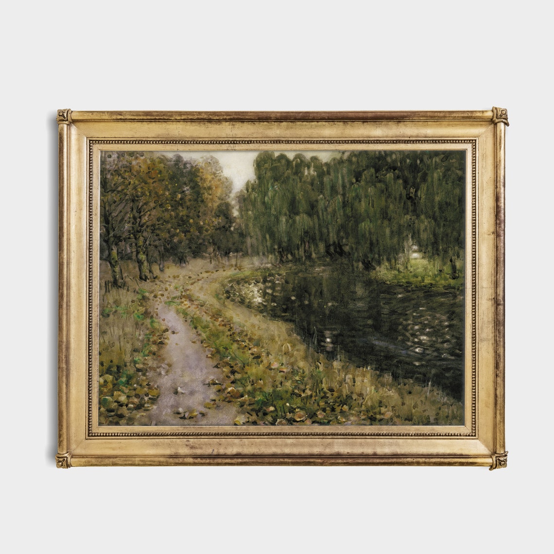 Autumn Woodland Path Along a Willow Lined Stream Scenic Wall Art - Image 2