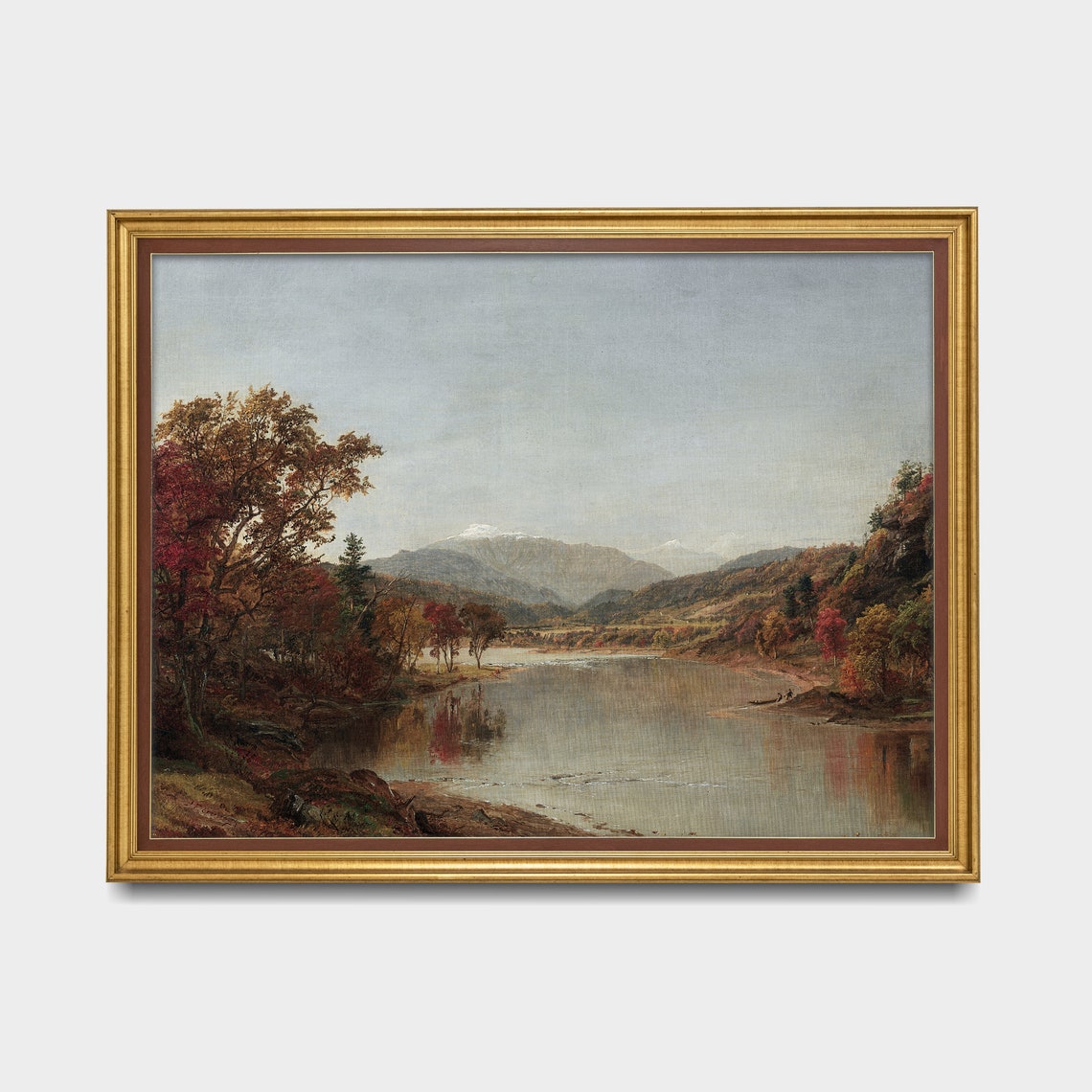 Autumn River Valley with Snow-Capped Mountains Landscape Poster - Image 2