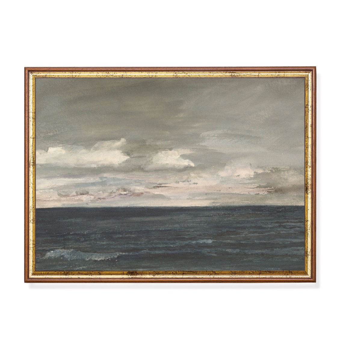 Overcast Ocean Under Grey Clouds Moody Vintage Seascape Poster