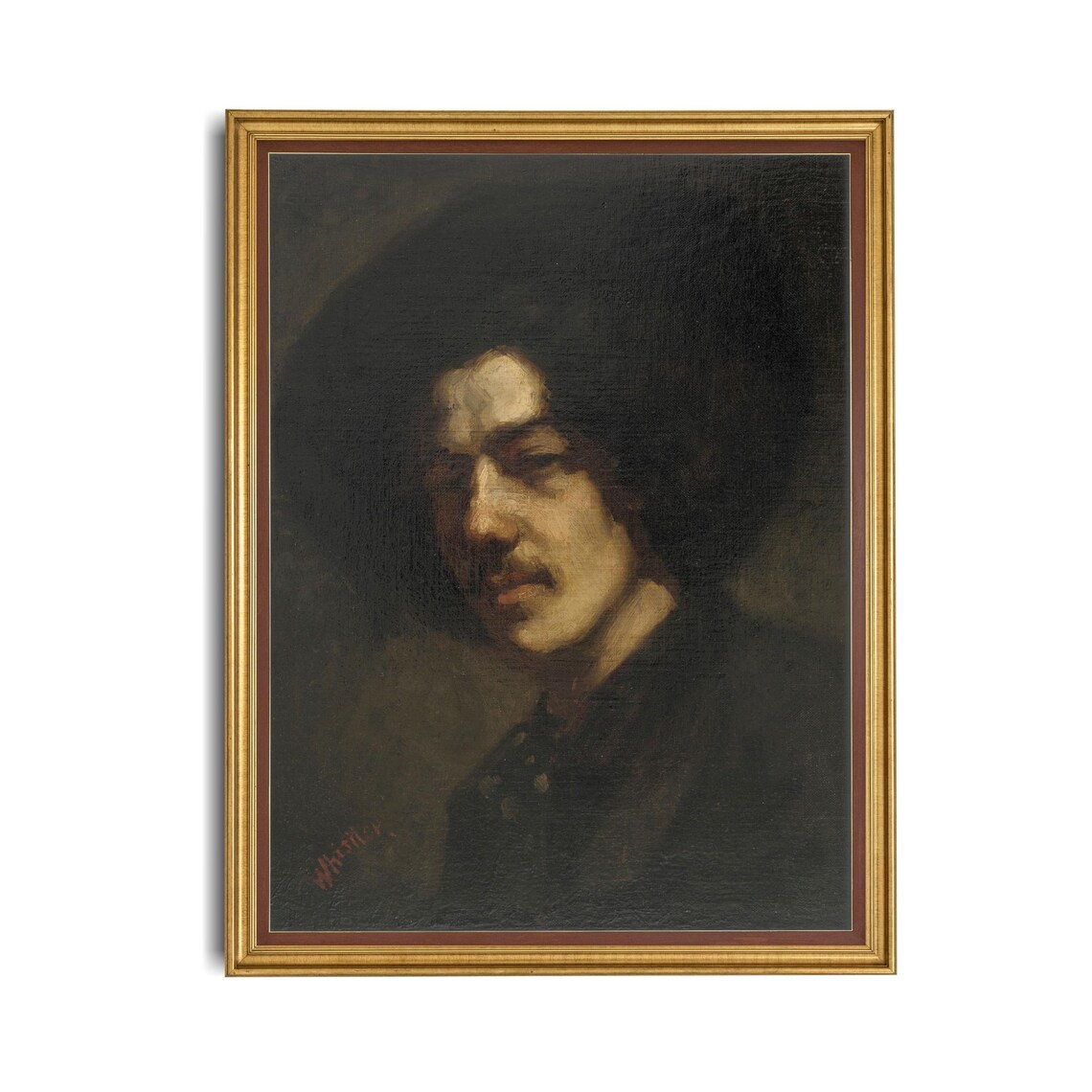 Dark Oil Portrait Of A Man In A Hat By Whistler Vintage Poster - Image 4