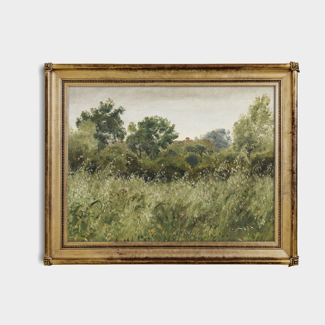 Green Meadow of Wildflowers Before a Distant Tree Line Vintage Poster - Image 2