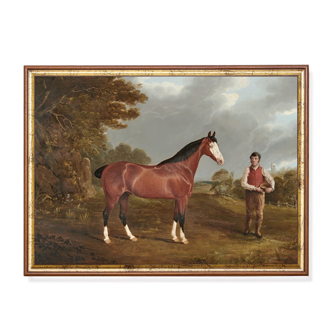 Chestnut Horse Held by a Groom Vintage Equestrian Portrait Poster