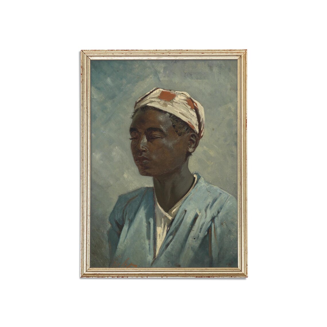 Young Woman in a Headwrap Portrait Against Gray Background Poster - Image 3